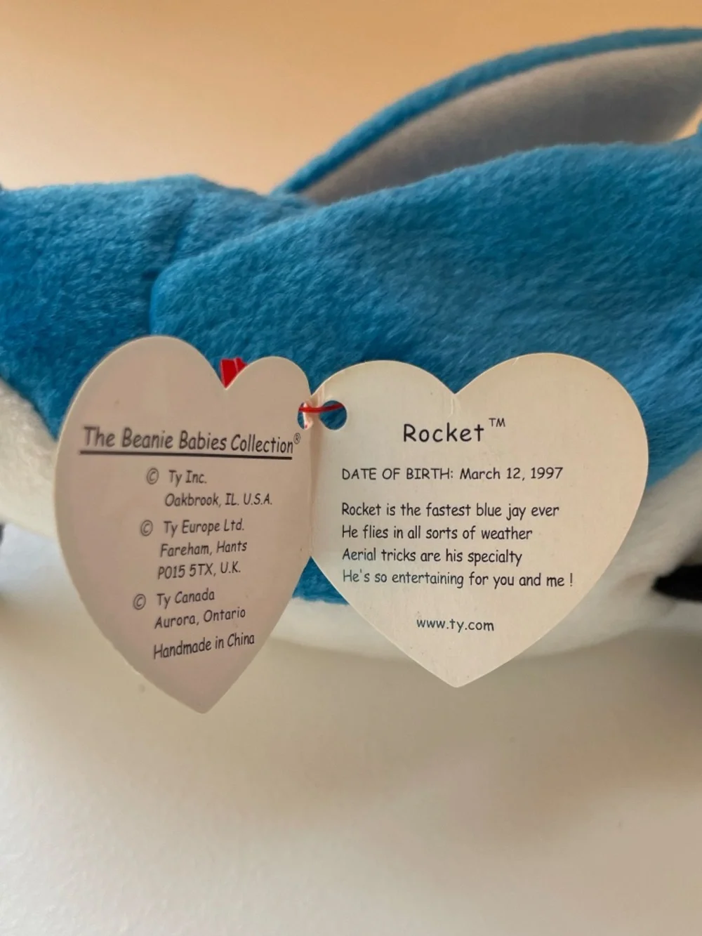 5 Vintage Ty Beanie Babies Birds  - Jabber, Rocket, Early, Stretch, Teenie Strut
